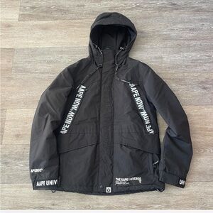 AAPE by A Bathing Ape Black Hooded Winter Jacket